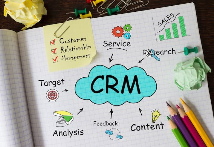 CRMと書かれたノート