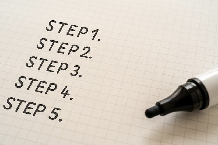 STEP1から5が書かれたノート