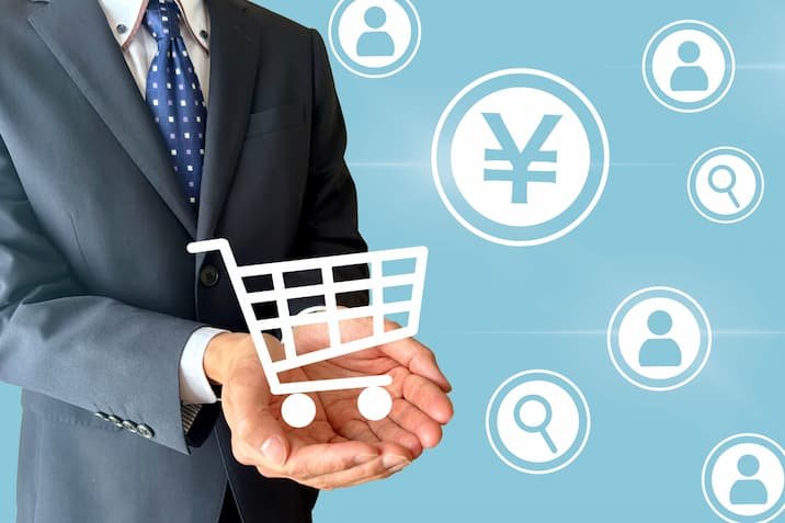 ビジネスマンとイーコマースのアイコン