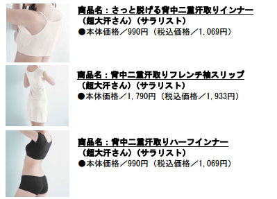 脇だけじゃない！背中の汗もしっかりケアするインナー新発売